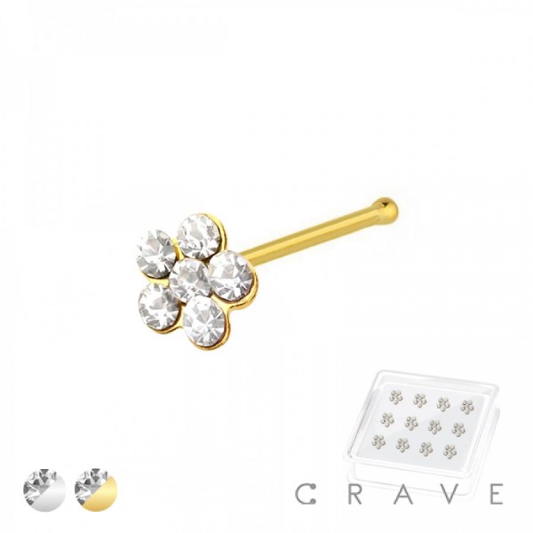 GOLD PLATED MULTI CZ FLOWER PIN 316L SURGICAL STEEL NOSE RING BOX